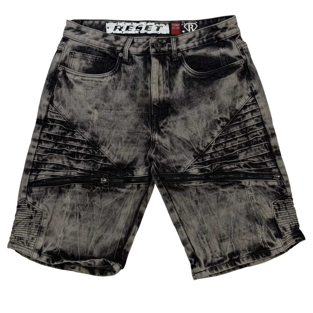 Reset Premium Denim Grey Acid Wash  Jean Shorts Zippers Distress Size Men 32